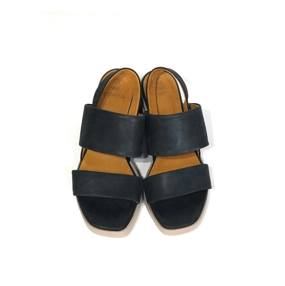 COCLICO Tate Black Leather Strappy Sandals in Smog Rock Block Heels Size 9 - Picture 8 of 11